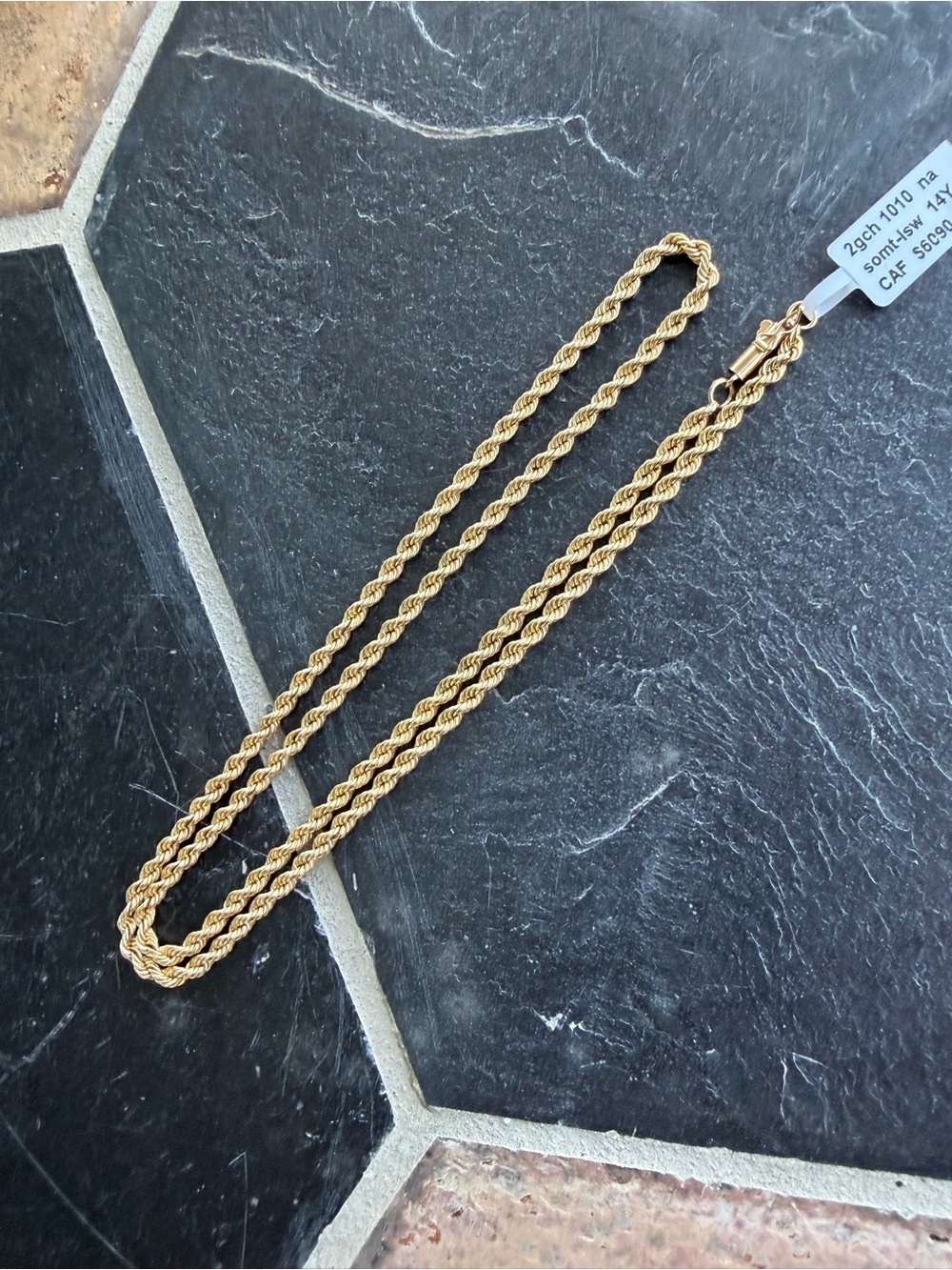 14kt Solid Yellow Gold Rope Chain Necklace 22”